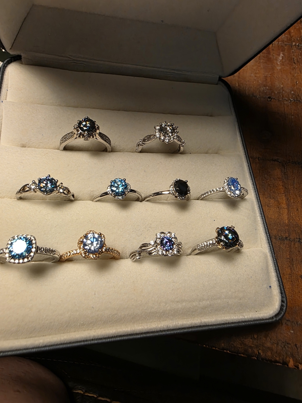 Blue Halo Solitaire Ring with Clear Accents - Women Jewelry